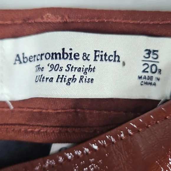 Abercrombie & Fitch Brown Vegan Leather 90's Straight High Rise Pants Size 35/20 - Picture 2 of 8